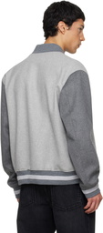 Balmain Gray Wool & Cashmere Varsity Bomber Jacket