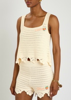Chloe Logo-intarsia Crochet Cotton top White
