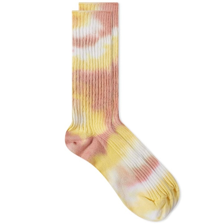 Photo: Auralee Men's Tie Dye Sock in Pink/Yellow Dye