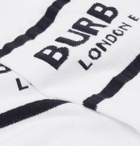 Burberry - Ribbed Logo-Intarsia Stretch Cotton-Blend Socks - White