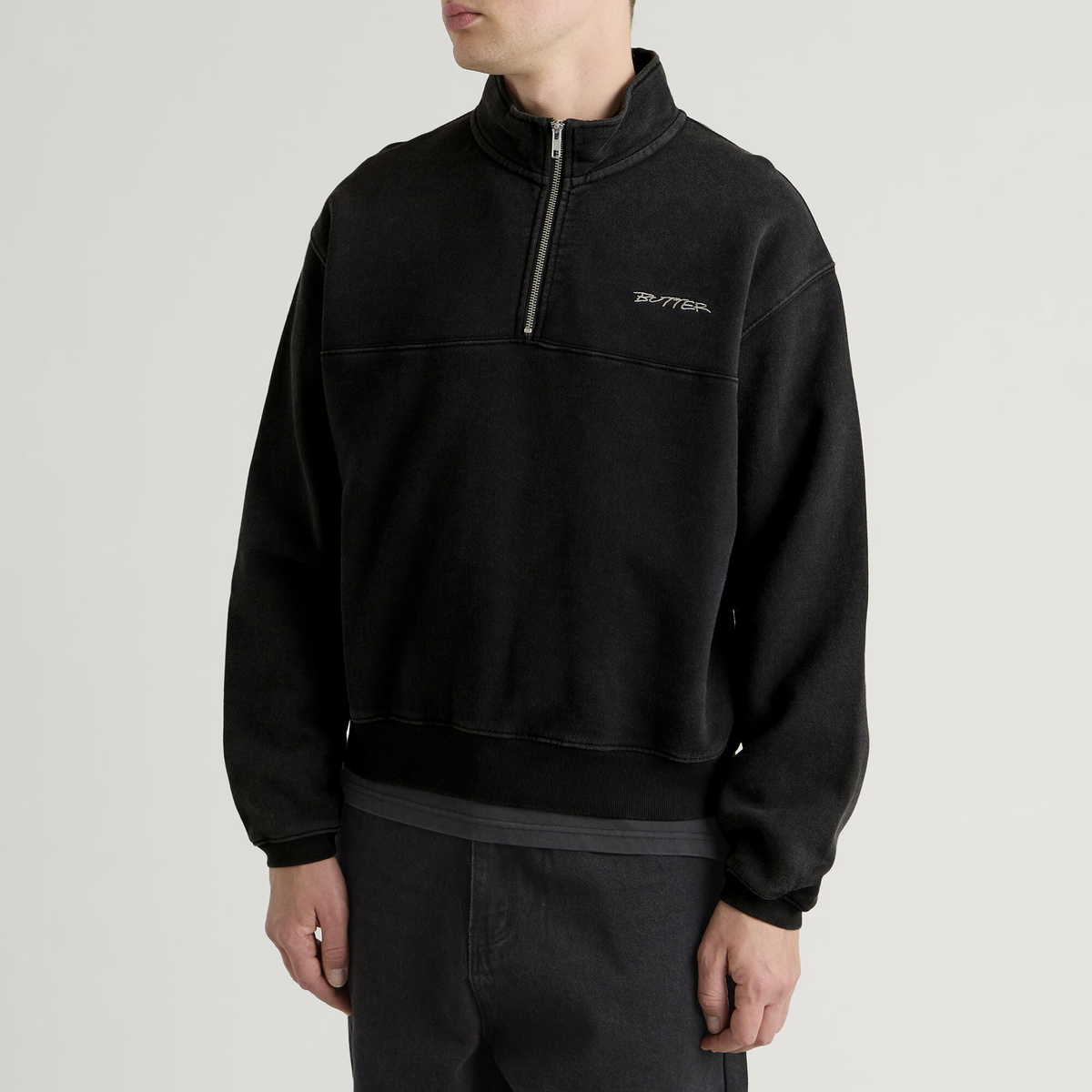 Butter Goods Men's Panel 1/4 Zip Sweatshirt in Washed Black