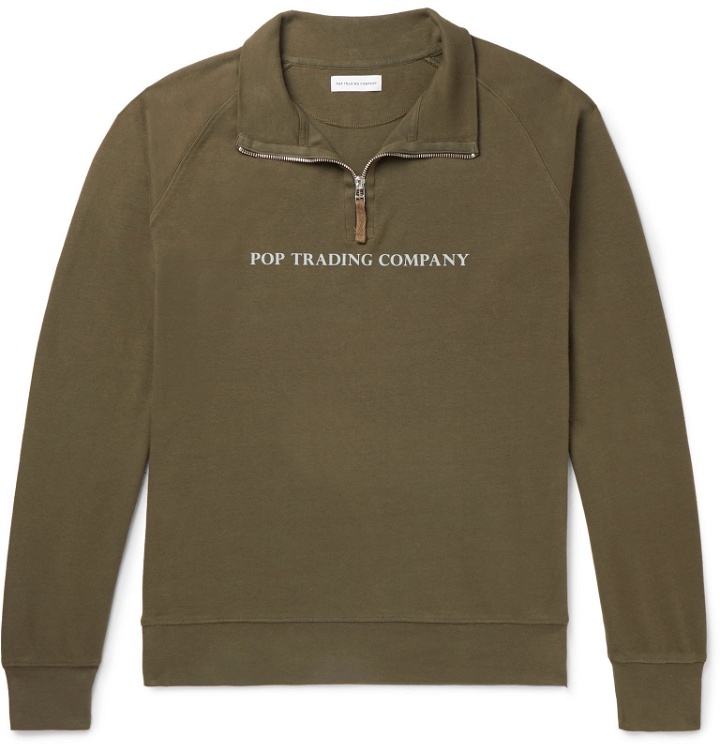 Photo: Pop Trading Company - Logo-Print Cotton-Jersey Half-Zip Sweatshirt - Green