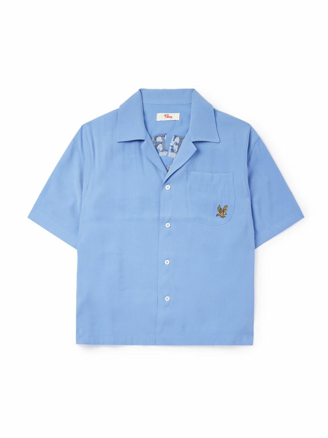 Cherry Los Angeles - Camp-Collar Embroidered Jersey Shirt - Blue