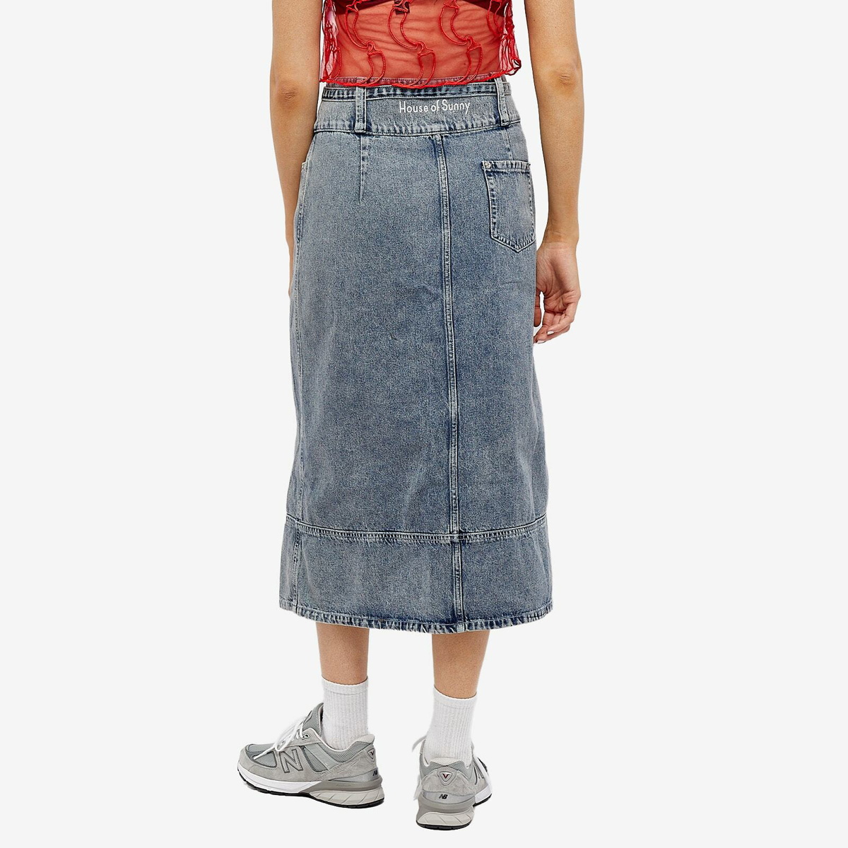 House Of Sunny Women's Low Rider Denim Maxi Skirt in Sunfade