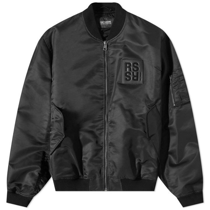 Photo: Raf Simons Men's Leather Patch Bomber Jacket in Black