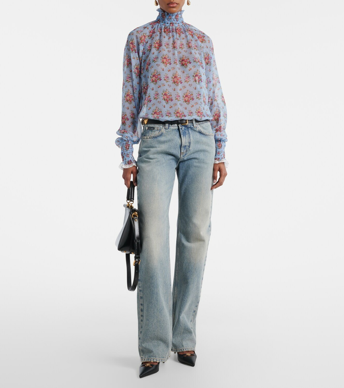 Dolce&Gabbana Leather-trimmed straight jeans