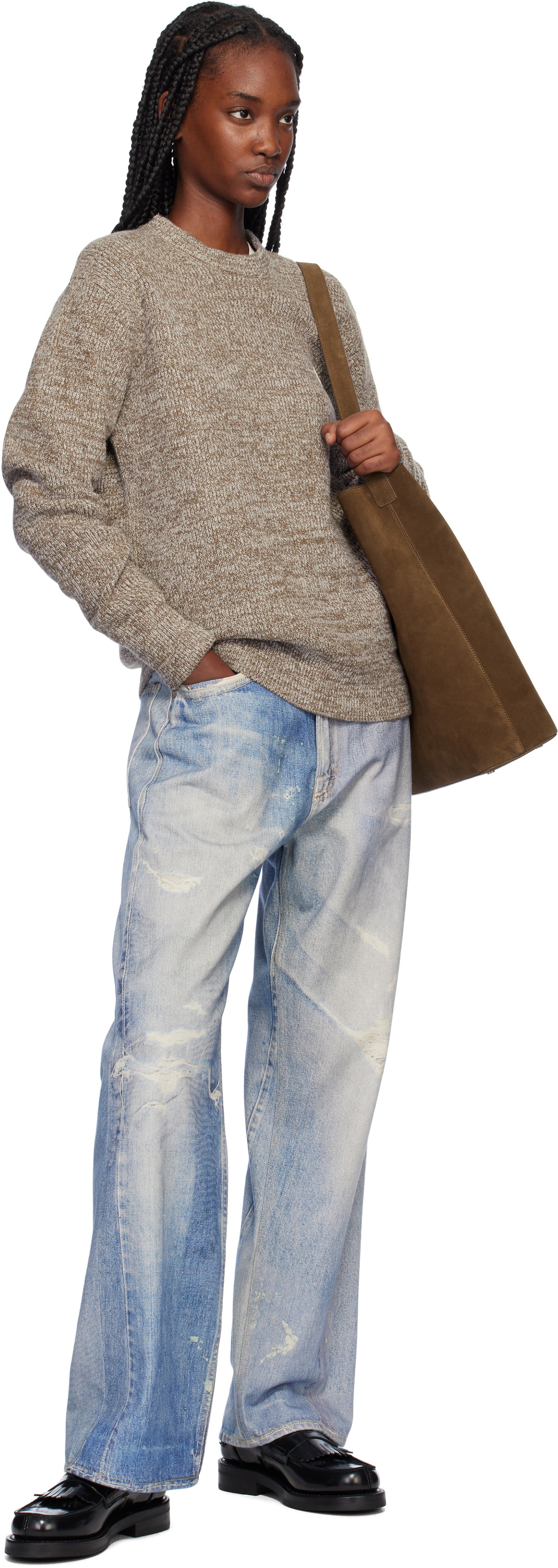 Études Beige Regular Round Neck Sweater