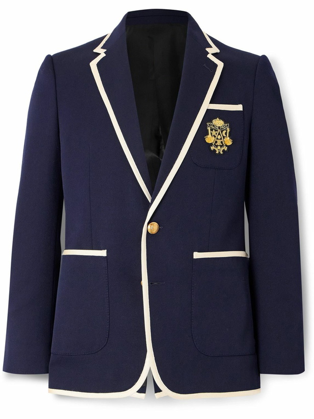 Photo: CELINE - Slim-Fit Logo-Appliquéd Piped Wool-Twill Blazer - Blue