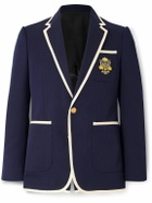 CELINE - Slim-Fit Logo-Appliquéd Piped Wool-Twill Blazer - Blue