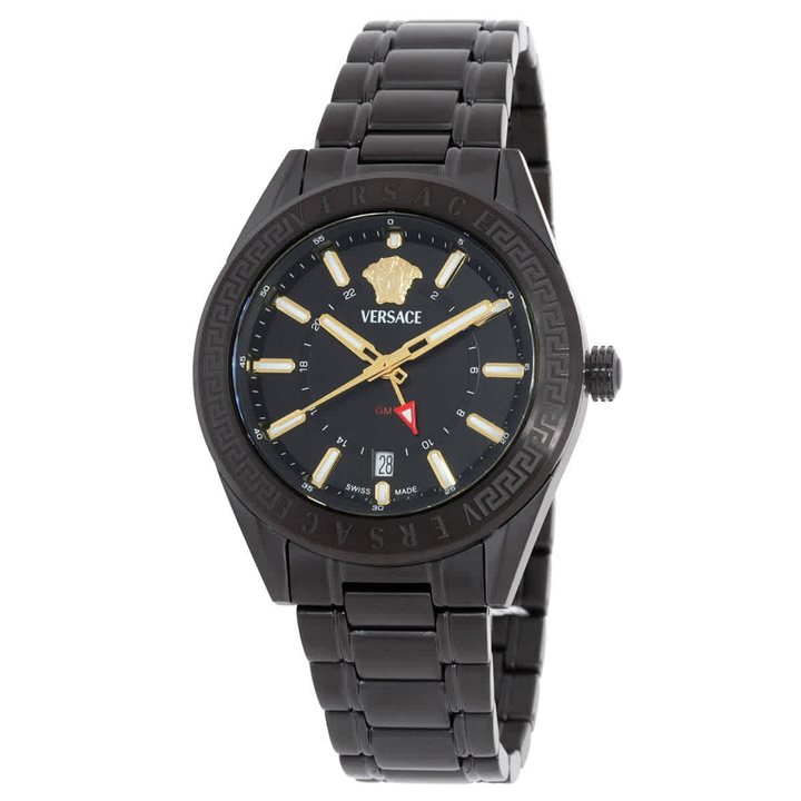 Photo: Versace V-Code GMT Quartz Black Dial Mens Watch VEAFA0824