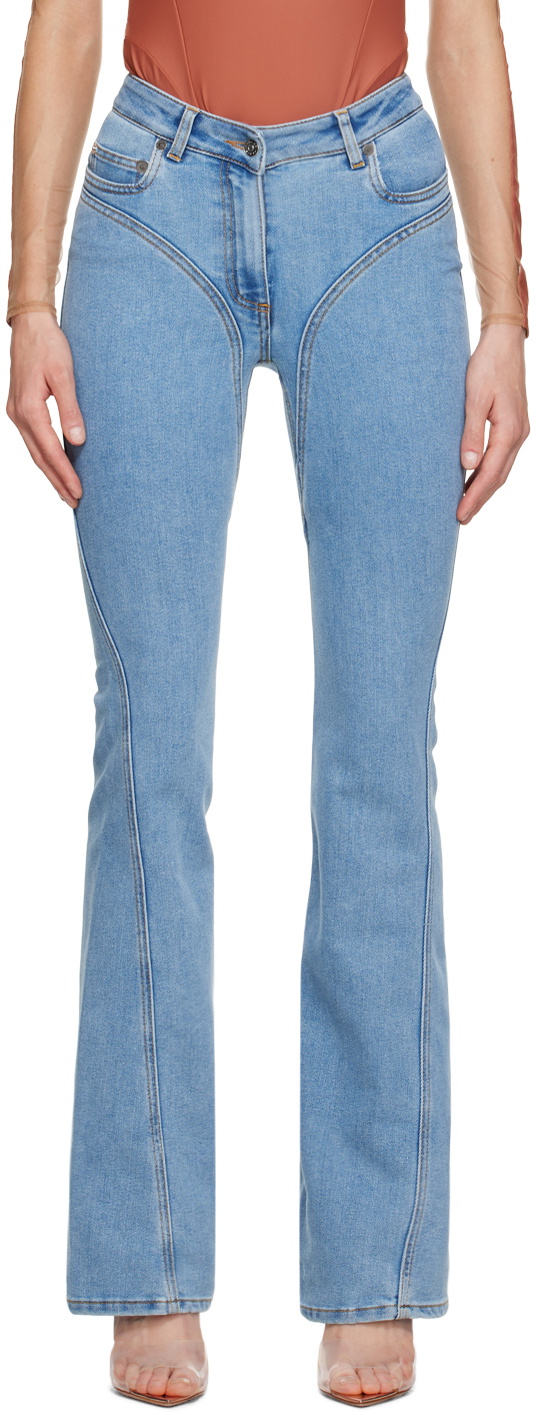Jean Femme Mugler Spiral Curve - Taille 46 (12 US), Bleu, Jambe Droite, Neuf Avec étiquette