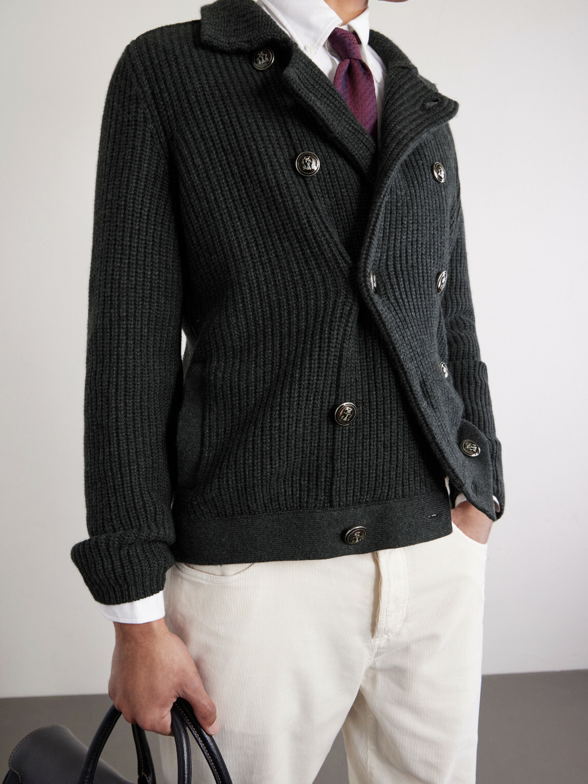 Brunello Cucinelli - Double-Breasted Ribbed Cashmere Cardigan - Gray