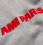 AMI - Logo-Flocked Fleece-Back Cotton-Jersey Hoodie - Men - Red