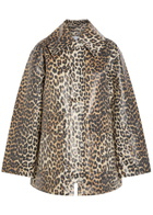 Ganni Leopard-print Waxed Canvas Coat