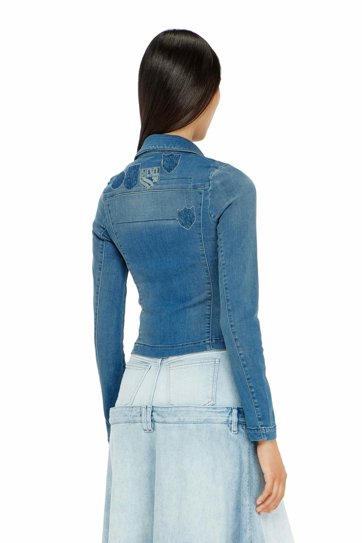 Diesel One-button denim shirt with patch effects - Tops Womens in Blue