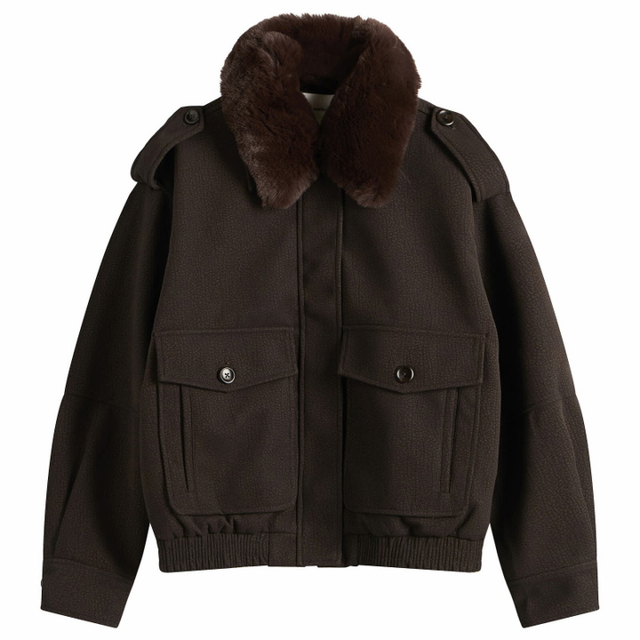 Photo: Good American Women's Faux Leather Bomber Jacket in Espresso