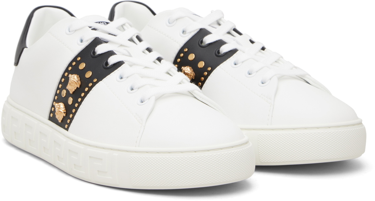 Versace White Greca Embellished Nylon Faux-Leather Sneakers