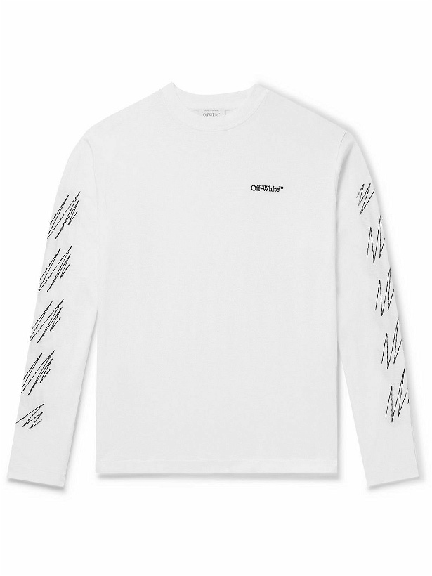 Photo: Off-White - Logo-Print Embroidered Cotton-Jersey T-Shirt - White