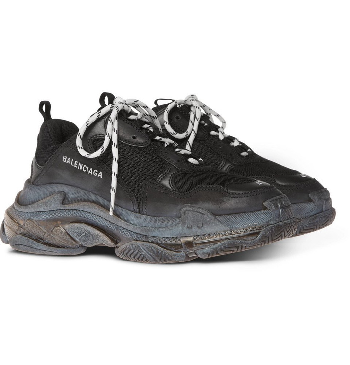 Photo: Balenciaga - Triple S Clear Sole Mesh, Nubuck and Leather Sneakers - Men - Black