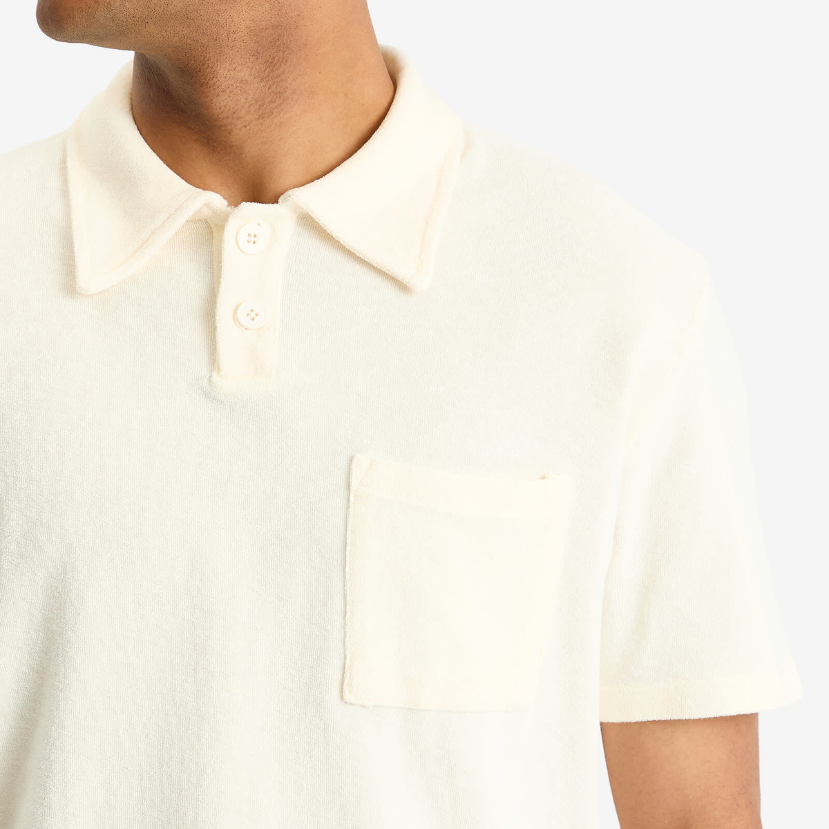 Universal Works Men's Newlyn Light Weight Terry Polo in Ecru