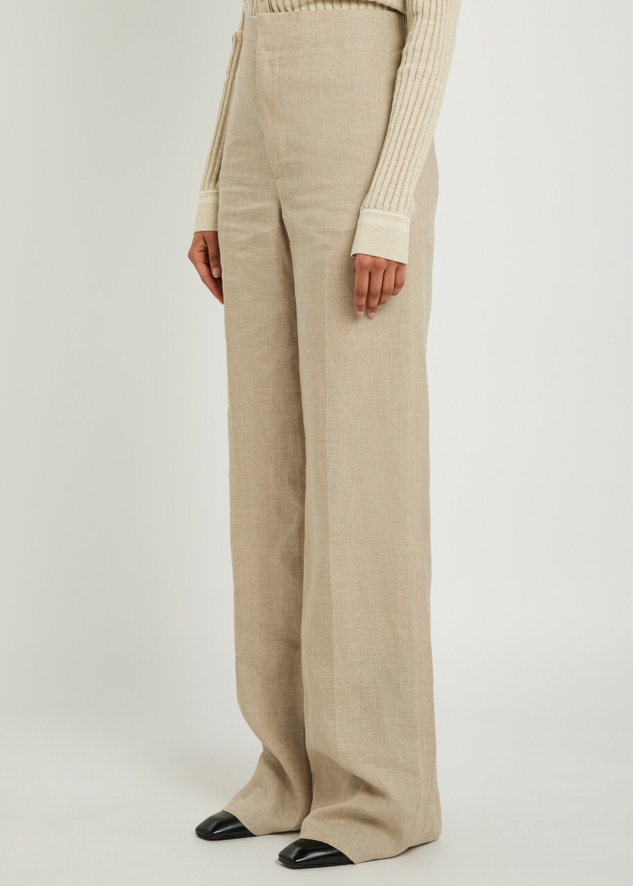 Tods Straight-leg Linen Trousers Beige