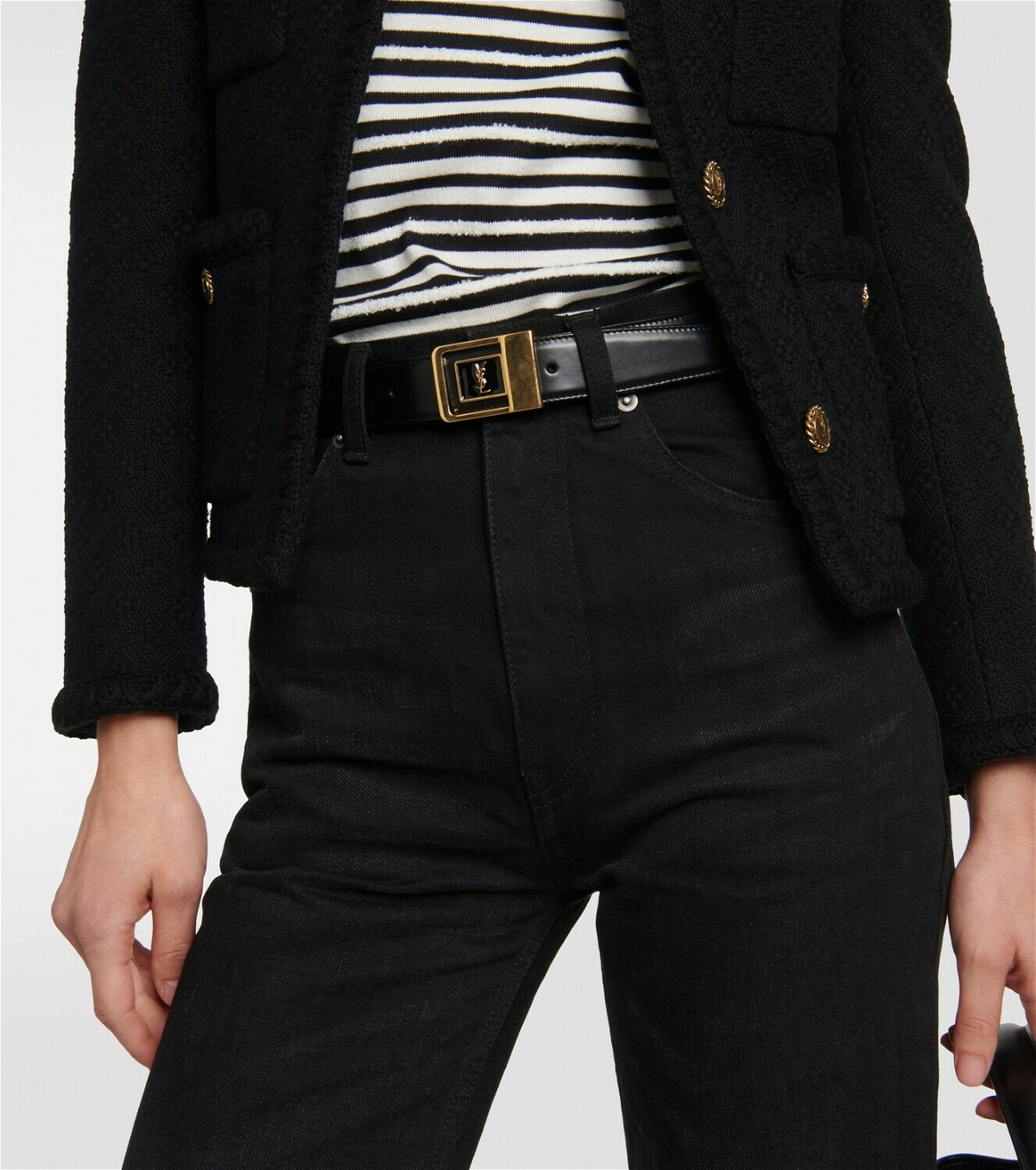 Cassandre Leather Belt in Black - Saint Laurent