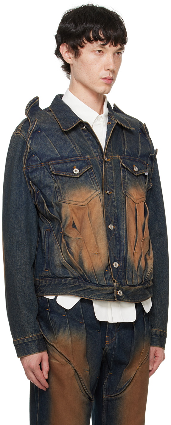 Juntae Kim Blue Gathered Denim Jacket