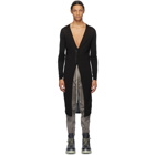 Rick Owens Black Wool Snap Long Cardigan