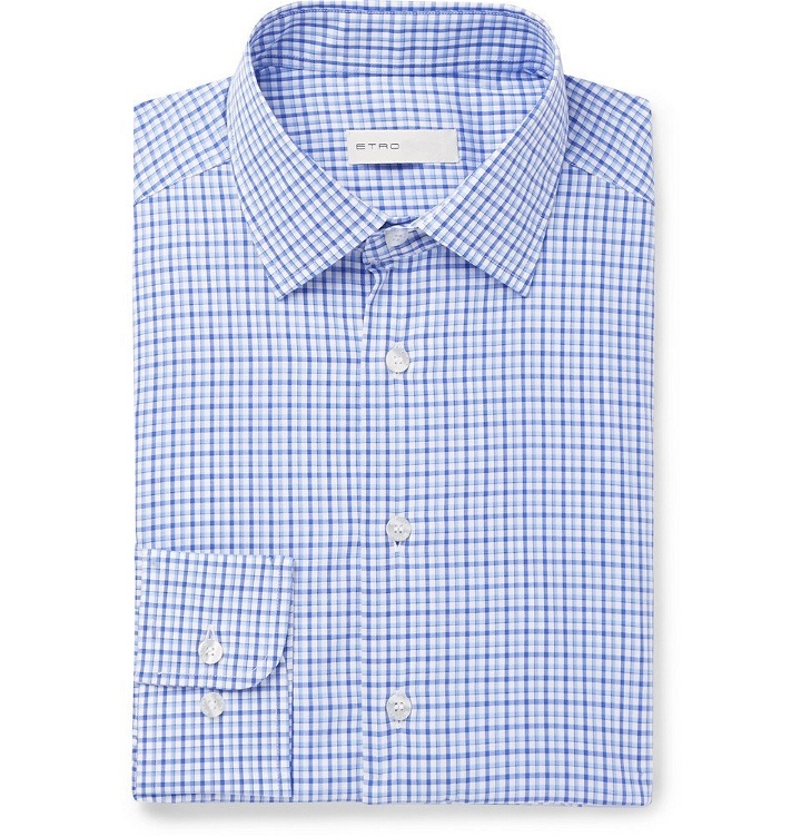 Photo: Etro - Blue Slim-Fit Micro-Checked Cotton-Poplin Shirt - Blue