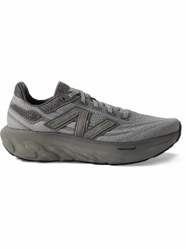 Photo: New Balance - 1080 Leather-Trimmed Mesh Running Sneakers - Gray