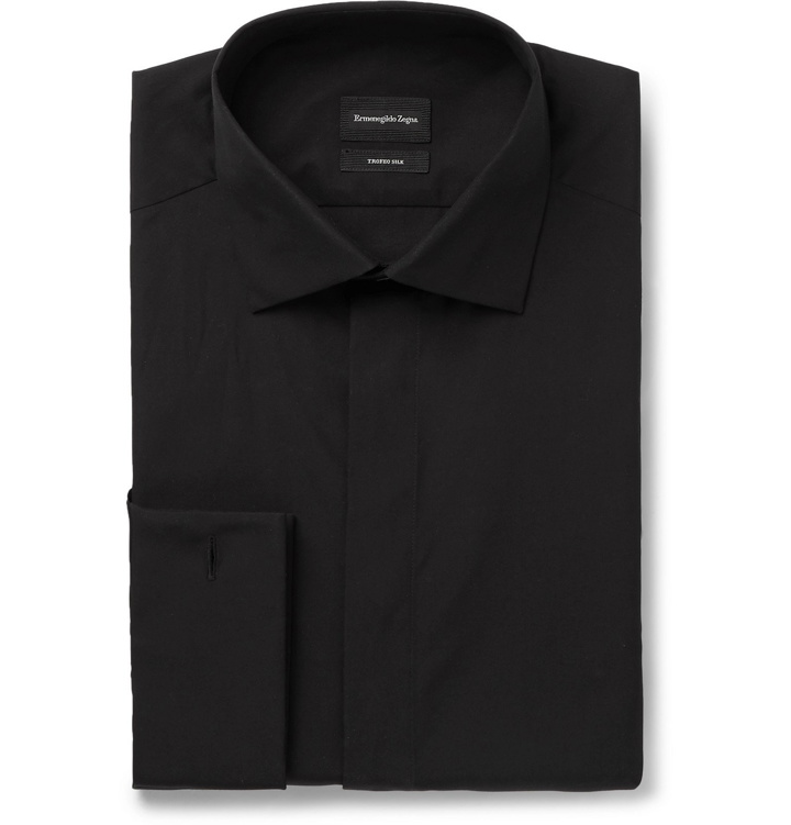 Photo: Ermenegildo Zegna - Black Double-Cuff Cotton and Silk-Blend Shirt - Black