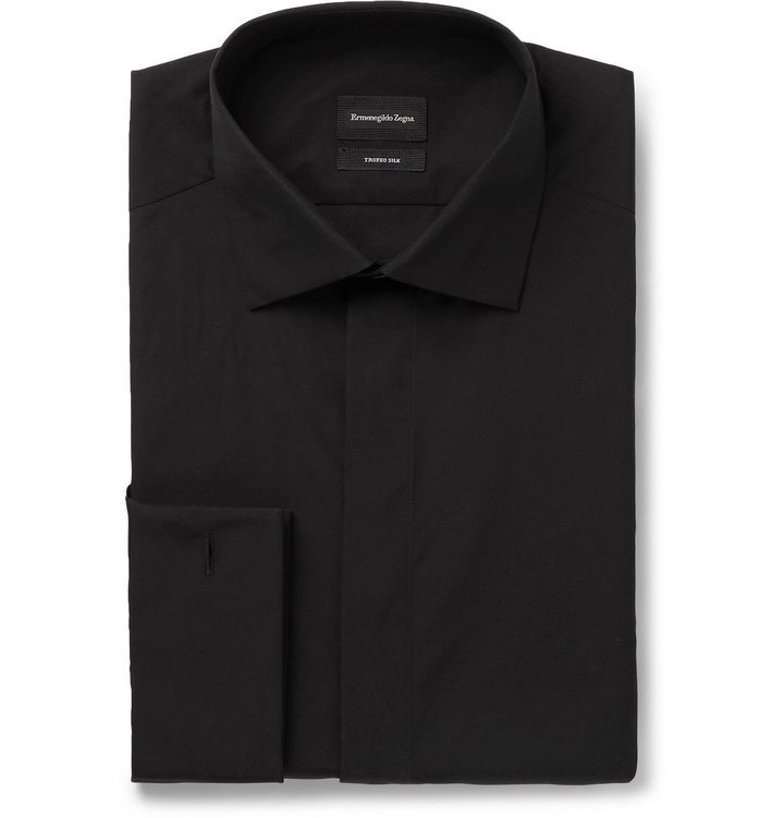 Photo: Ermenegildo Zegna - Black Double-Cuff Cotton and Silk-Blend Shirt - Black