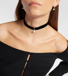 Mateo 14kt gold and velvet choker with pearl and diamonds