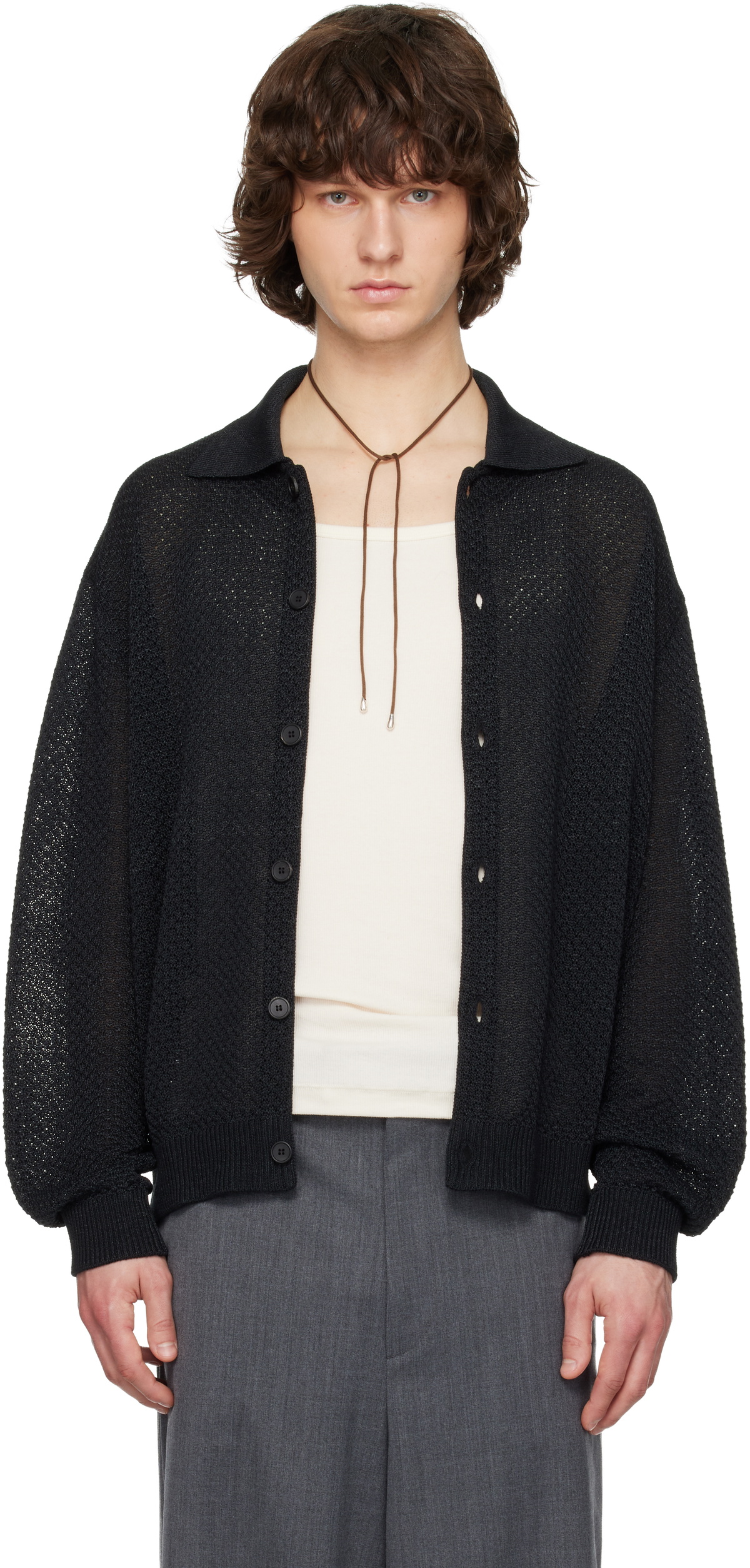 Solid Homme Black Collar Button Cardigan