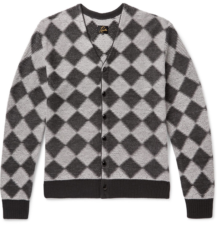 Photo: Needles - Checked Intarsia Wool Cardigan - Gray