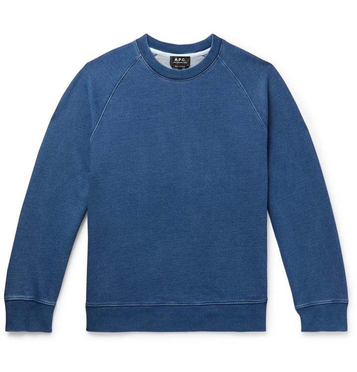 Photo: A.P.C. - Robert Indigo-Dyed Loopback Cotton-Jersey Sweatshirt - Blue