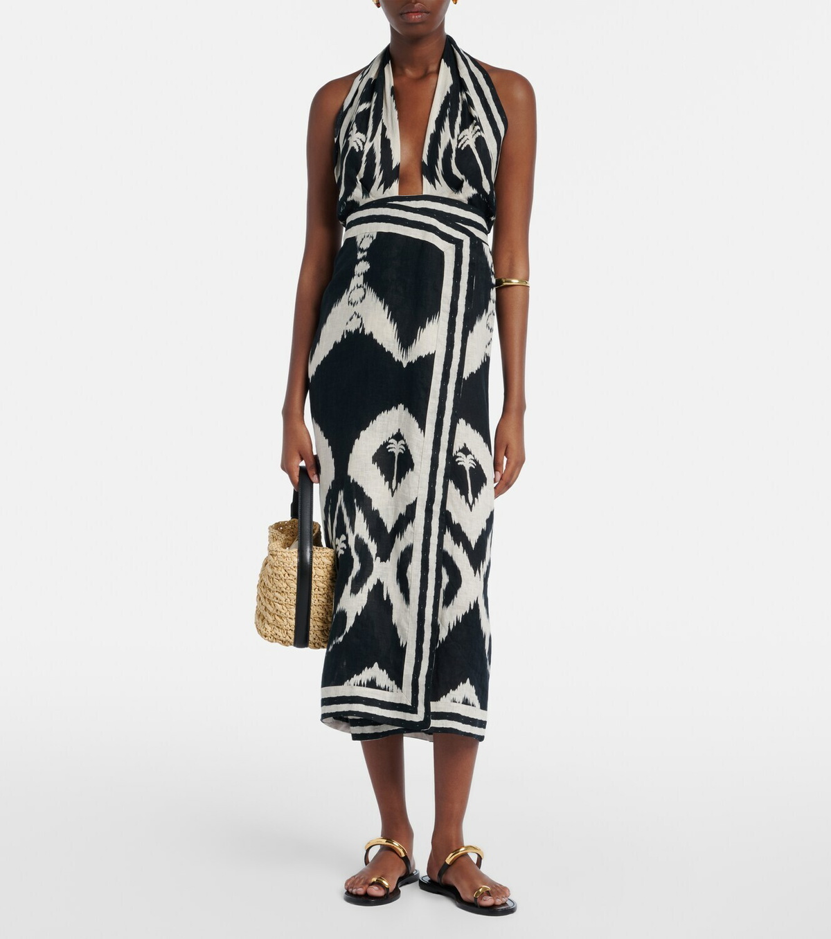 Johanna Ortiz Printed open-back linen midi dress