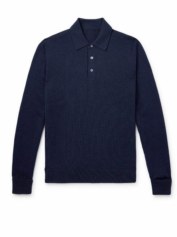 Photo: Anderson & Sheppard - Wool and Cashmere-Blend Polo Shirt - Blue