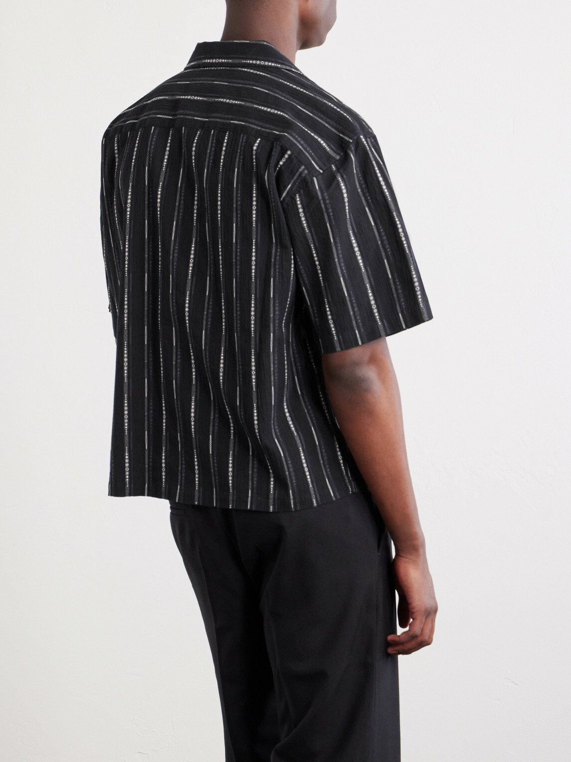 Aimé Leon Dore - Camp-Collar Striped Cotton-Blend Jacquard Shirt - Black