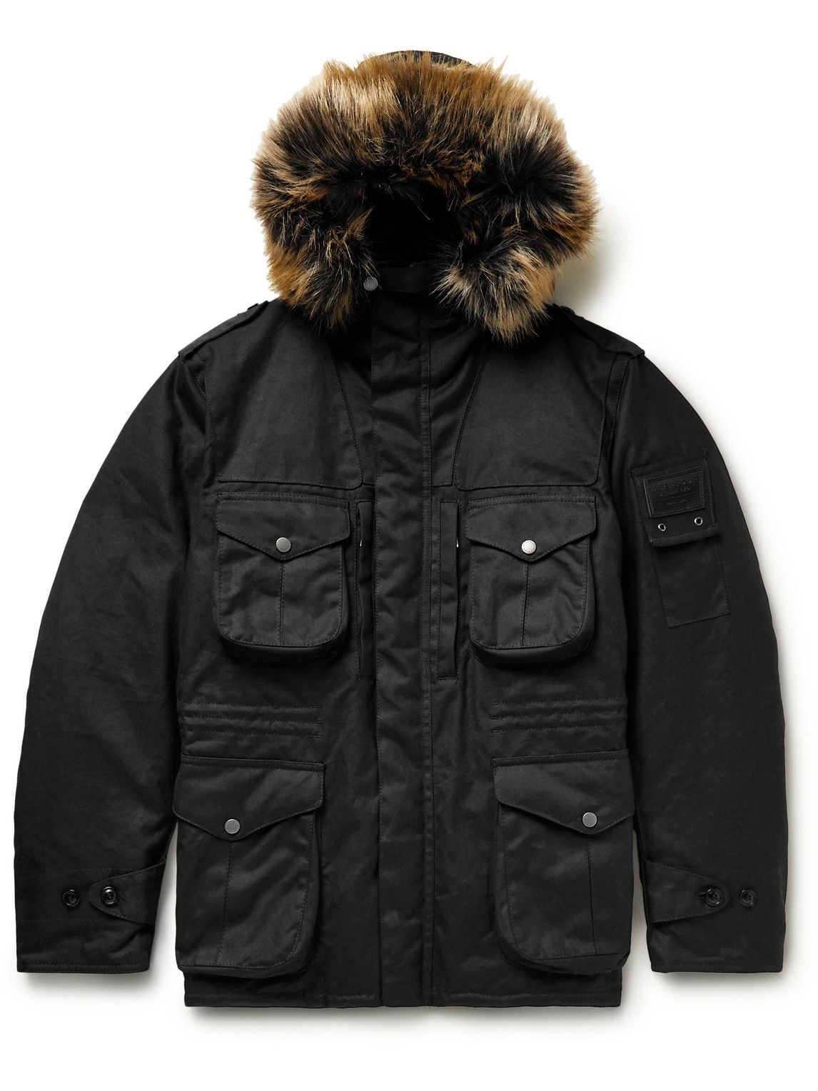 Photo: Barbour Gold Standard - Macdui Faux Fur-Trimmed Waxed-Cotton Hooded Parka - Black