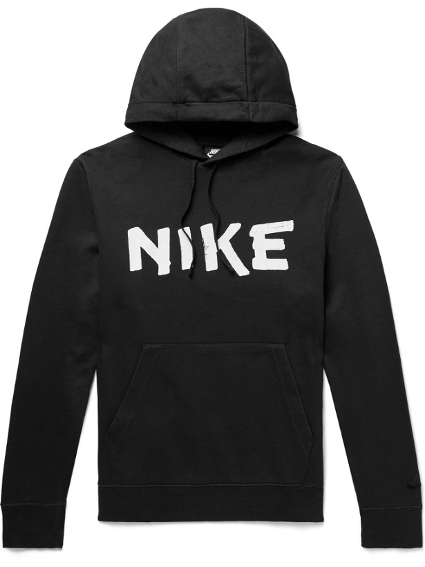Photo: NIKE - Sportswear Club FT Logo-Print Cotton-Blend Jersey Hoodie - Black