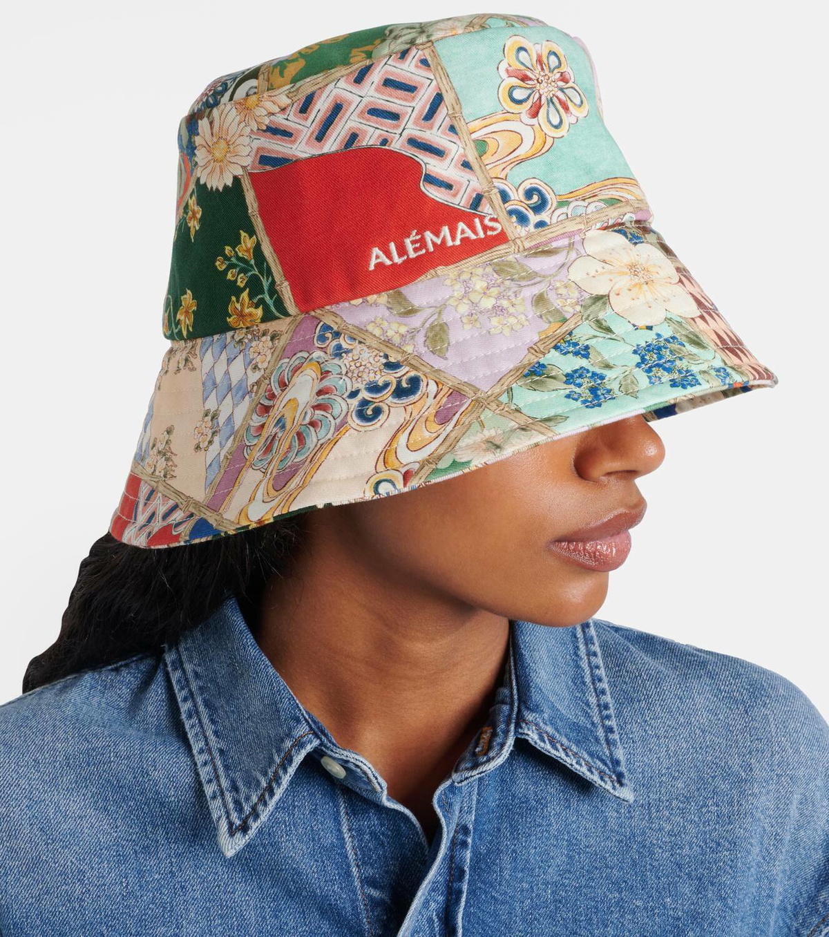 Alémais Bianca floral cotton drill bucket hat