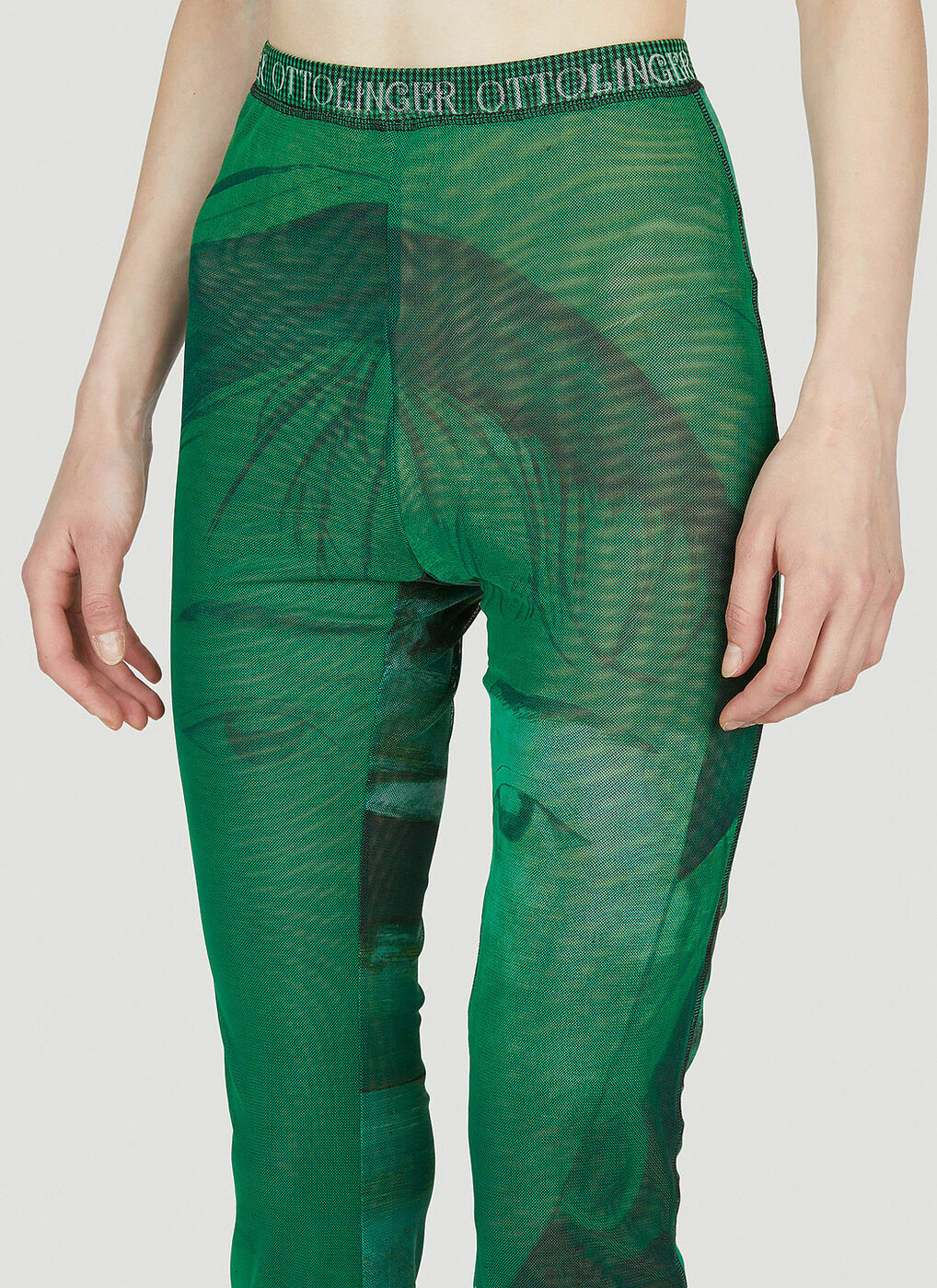 Ottolinger - Logo Waistband Mesh Pants in Green Ottolinger