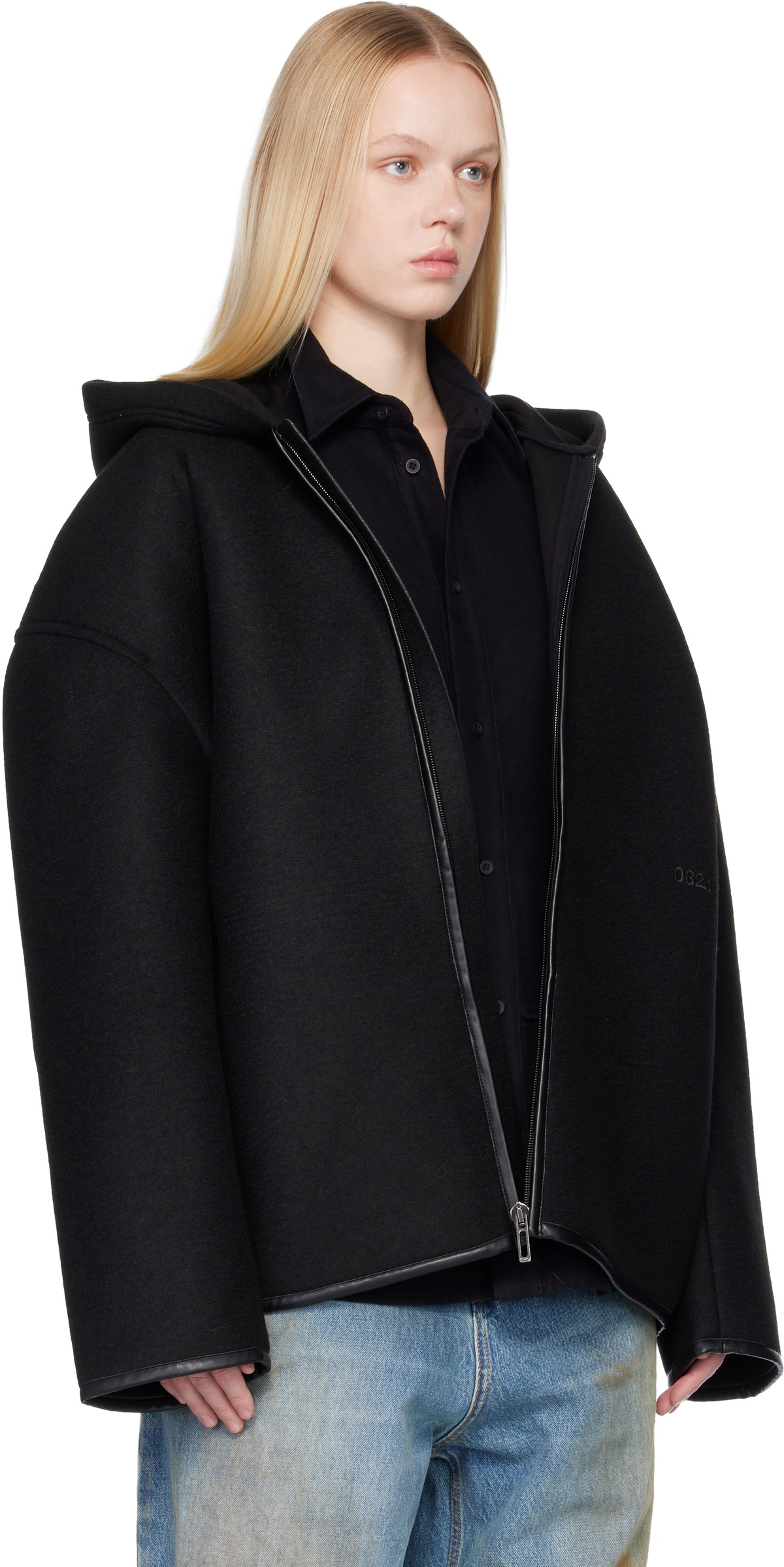 032c Black Neoprene Zip Up Hooded Jacket