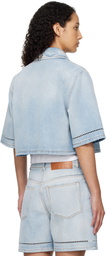 MSGM Blue Cropped Denim Shirt