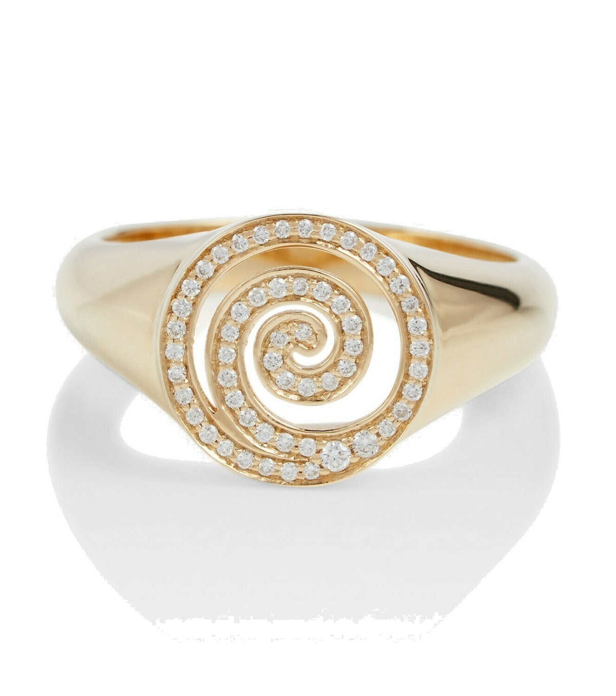 Photo: Sydney Evan Nautilus Spiral 14kt gold signet ring with white diamonds