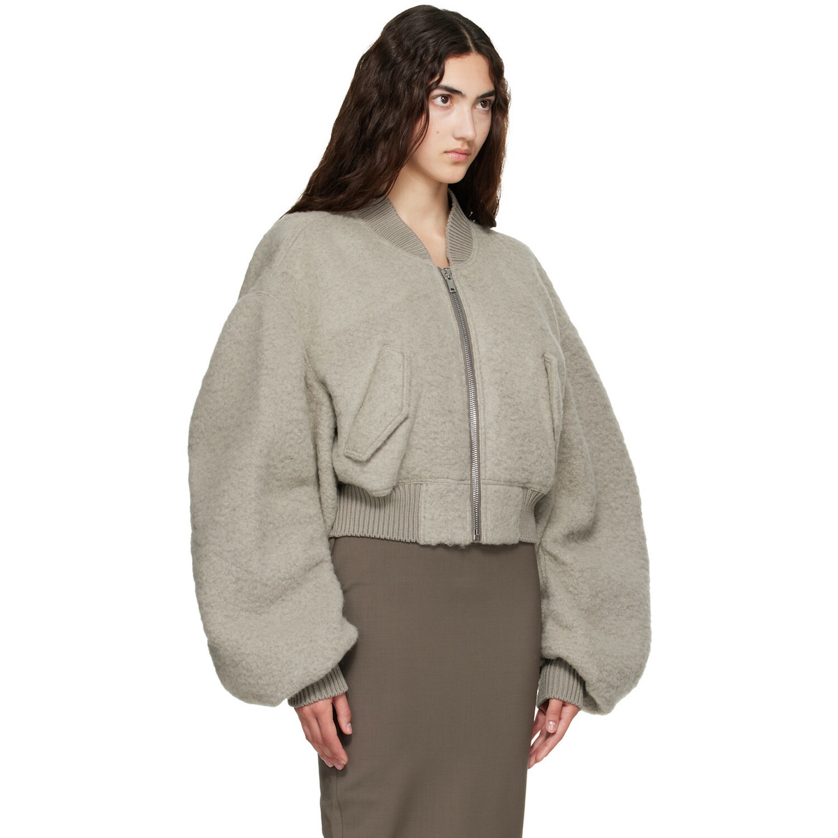 Rick Owens Gray Tower Secchia Cropped Flight Jacket