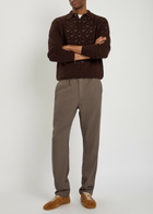 Vowels Pointelle-knit Wool Polo Jumper Brown