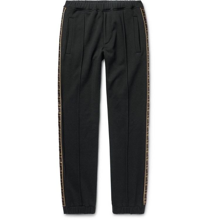 Photo: Fendi - Slim-Fit Tapered Logo-Trimmed Cotton, Wool, Silk and Cashmere-Blend Track Pants - Black
