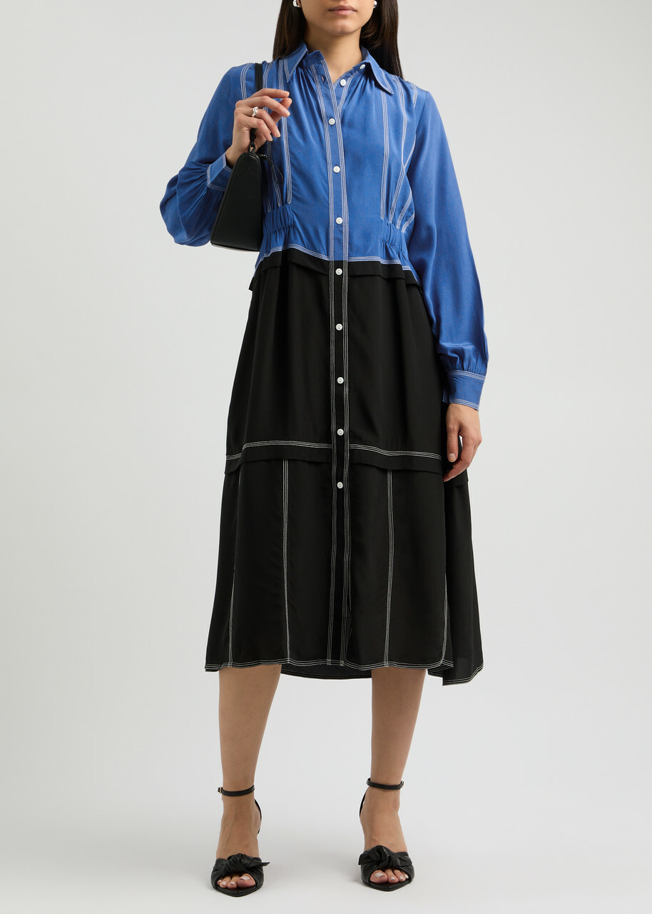 Lovebirds Marlin Silk Crepe de Chine Midi Shirt Dress Black
